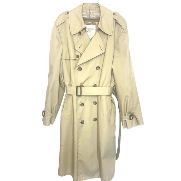 London Fog Trench Coat 40R Mens Tan Vintage Iconic Double Breasted Zip Lining - Picture 1 of 15